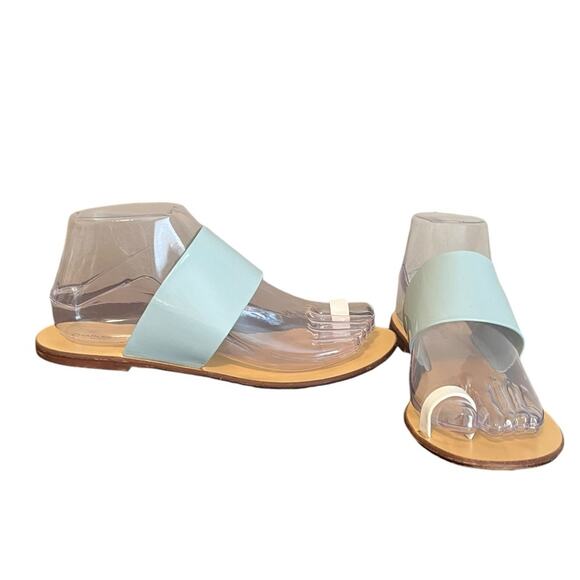 CHARLES DAVID Ama Robin Egg Blue/White Minimalist Made in Italy Flat Sandal Sz 8 - Picture 2 of 7